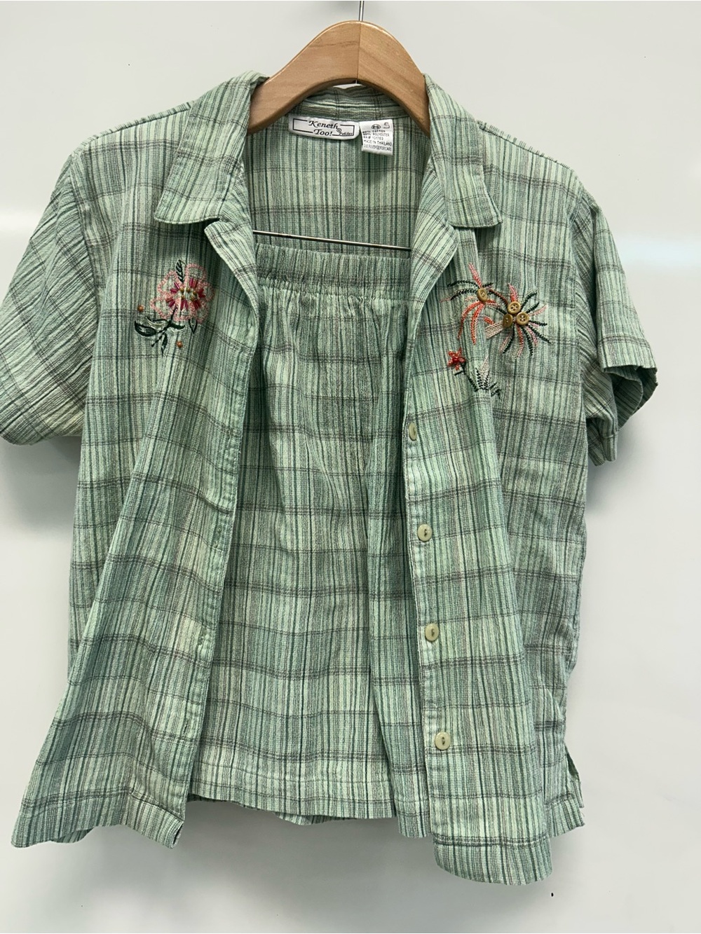 Koret Light Green Plaid Short Sleeve Shirt and Shorts matching set PS